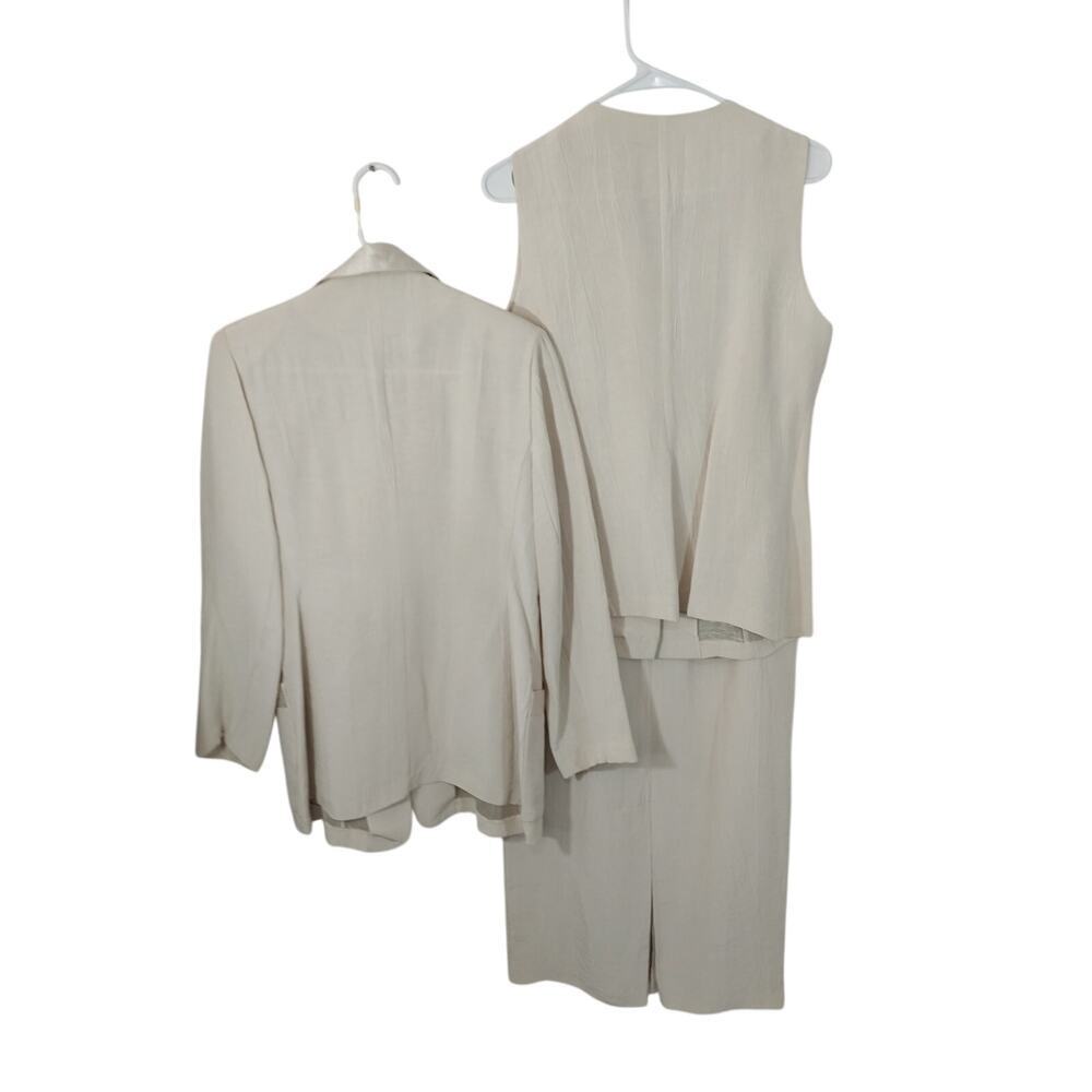 DESIGN TODAYS! RICH CREAM CRINKLE FINISH 3PC VEST, SKIRT & JACKET SUIT SET! SZ M - Picture 10 of 16